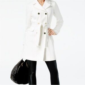 INC International Concepts ivory Trench Coat double breasted belted